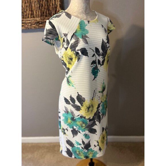 Madison Leigh Dress 14 Stretch Ivory Green Yellow Floral Summer Washable NEW - Picture 5 of 8